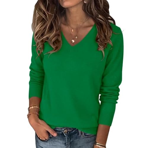 LOMON Womens Wool Blend Sweaters Long Sleeve Tops V Neck Knit Shirts Fall