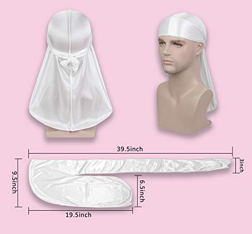 3 PCS Durag With 2 Waves Caps Durags For Men Silky Durag With Long Tail And Wide Straps