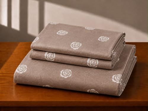 Image of Castiqa Elastic Fitted Supersoft Premium Polycotton 200TC King Size Bedsheets with 2 Pillow Covers | No Slip Bedsheet | (Brown Petals, King (72x78 Upto 10 inch Mattress))