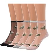 IYOU 5 Paare Durchsichtige Socken Rosa Blume Transparent Lässige Socken Glas Sommer Party Mesh Kn...