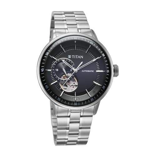 Image of Titan Orbital Open Heart Automatic Analog with Black Dial Silver Stainless Steel Strap Watch for Men - 90226SM01