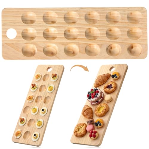 Wenqik Deviled Egg Platter 18 Hole Holder Tray Wooden Charcuterie Cheese Board Tray Holder Holiday Entertaining Deviled Egg Plate for Party Kitchen Countertops