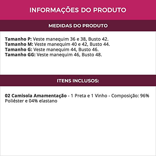 KIT - 2 Camisolas Amamentação em Microfibra 1 Preta e 1 Vinho - GL349-KIT2