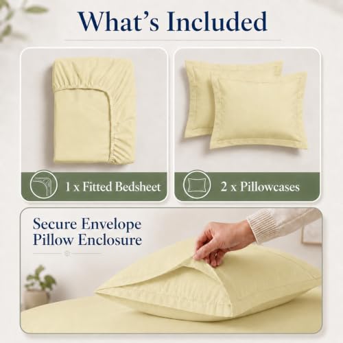 Image of LANE LINEN 100% Organic Cotton Fitted Bedsheet for Double Bed - Vanilla