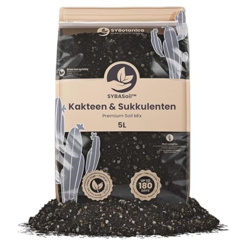 Sybotanica - Kakteen & Sukkulenten-Erde 5 L Premium Coco Blumenerde für Aloe Sansevieria & mehr Torffrei & 180 Tage Bio-Dünger Für Zimmerpflanzen-Liebhaber