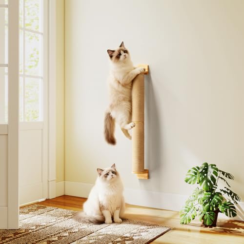 SnuyGo Cat Wall Scratcher Post- 24" Thicker Columns Wall Mounted Rubber Wood Sisal Scratching Post Furniture for Large Cats and Kittens - image 8