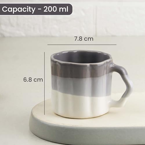Image of The Earth Store Metallic Grey Frontier Premium Ceramic Tea Cup Set of 4, 200 ML | Microwave and Dishwasher Safe Space Saver Tea Cup with Stand | Coffee Cups for Gifting & Office Use, Every Occasion