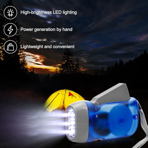 Image of Mudder 24 Pack Hand Crank Flashlight No Battery Emergency Flashlight, Self Powered Portable Light Dynamo Torch for Survival Kit Outdoor Hiking Emergency(Blue)