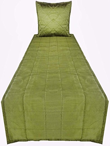 Quilted Bed Runner - Android Green Bed Scarf Long Side Runner Throw King/Queen/Twin Size With Decorative Cushion Cover Polyester 20" Wide X 102" Long (50 Cm X 300 Cm) #TOP26