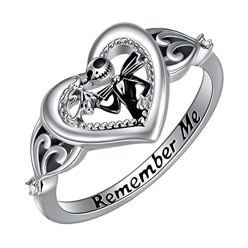 LILALO Jack Skellington Rings 925 Sterling Silver Jack and Zero Rings Nightmare Rings Nightmare Jack Skellington Gifts Skull Rings Remember Me Heart Rings Fashion Jack Skellington Jewelry for Women