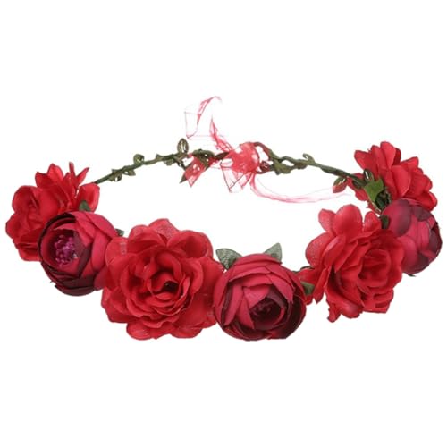 TOVINANNA Diadema Floral de Rosas Artificiales Roja para Novia, Accesorio Cabello Vintage, Tocado Fijo para Boda y Playa, Diadema Decorativa para Fiestas y Eventos Obsequios