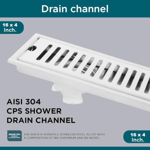 Image of Bathroom Drain Jali Big Size 16 x 4 Inch Drainer Cover | Linear /Vertical 304 Grade Stainless Steel Floor Drain Channel with Cockroach Trap | Shower Water Drainer