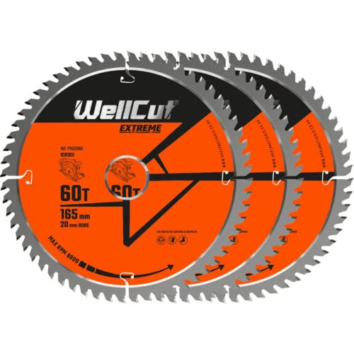 WellCut Hoja de sierra TCT, hoja de sierra de inmersión, hoja de sierra circular, amoladora angular de 165 mm x 60 T x 20 mm, 3 unidades Cover