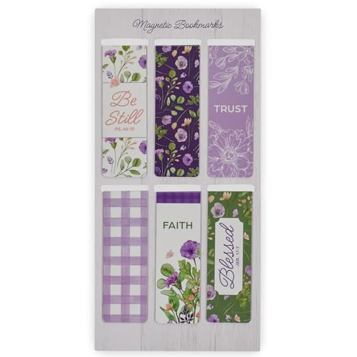 Christian Art Gifts Colorful Inspirational Magnetic Scripture Bookmark Set for Women: Blessed, Inspirational Bible Verses, White, Purple, Green, Pink Floral Theme for Books, Bibles, Papers, Set of 6