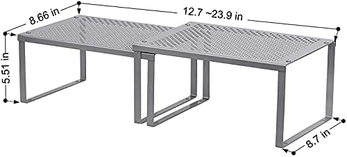 LIANTRAL Kitchen Cupboard Organiser Set of 4, Expandable & Stackable, Metal Kitchen Storage Shelves for Cupboard Cabinet Countertop - Silver
