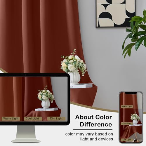 Image of Terracotta Blackout Curtains for Bedroom 72 Inch Length 2 Panels Set, Solid Thermal Insulated Energy Saving Window Curtains for Living Room, Dual Rod Pocket Window Drapes, 2x40Wx72L Inches