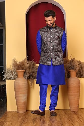 Image of Kurta With Churidar & Multicolor Nehru jacket Set