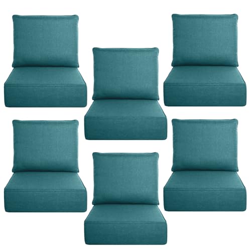 Image of Luxury 6 inch Thick Outdoor Cushion Set 6 - 24x24 Patio Furniture Cushions with 28D High-Density Foam, Water-Resistant & Fade-Resistant Fabric, Removable Covers for Patio Furniture Sofa - Peacock Blue