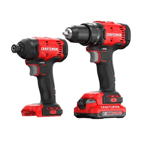 Image of CRAFTSMAN V20 Cordless Drill Set and Impact Driver, Includes 2Ah Battery and Charger, Power Tool Set with 1700 RPM 1 /2 In. Power Drill, 1800 Torque 1 /4 In. Impact Screwdriver, LED (CMCK201D1)