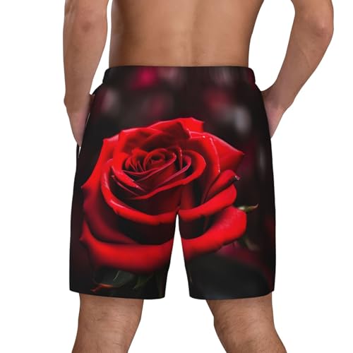 Red Rose Men's Soft Double Swim Shorts, Lounge Swiming Shorts Pants Breathable Summer4