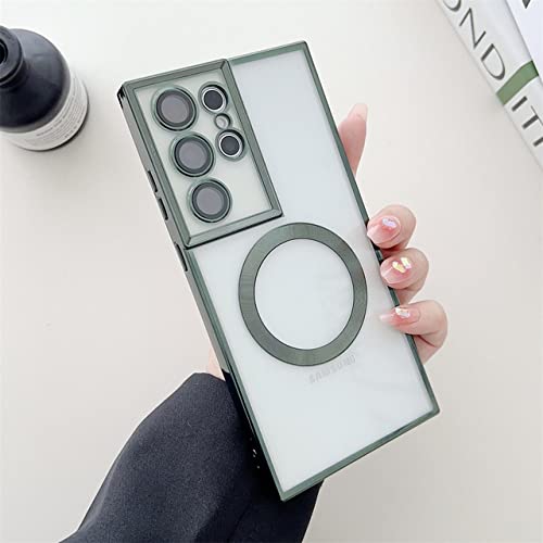 Coque Samsung S21 vert foncé en placage magnétique avec protection objectif