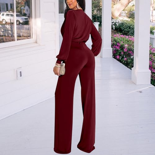 Image of shengfan Formal Jumpsuits for Women Dressy Evening Sexy Deep V Neck Plus Size Long Wide Leg Pants Rompers Clubwear