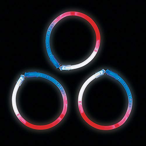 Fun Express - R/w/b TrI-Color Bracelets (50 Pc) for Fourth of July - Jewelry - Glow - Glow Bracelets - Fourth of July - 50 Pieces
