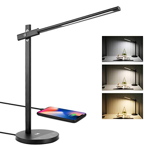 Lighting EVER LED Desk Lamp with USB Charging Port, 3 Colour Modes x 5 Brightness Levels, Timer, Motion Sensor, Dimmable, Touch Control, Eye-Caring for Office, Nail, Craft, Sewing, Bedside