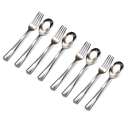 Appetizer Spoons And Forks Value Pack - 200 Silver Mini Spoons And Forks For Appetizers (Disposable) #TOP1