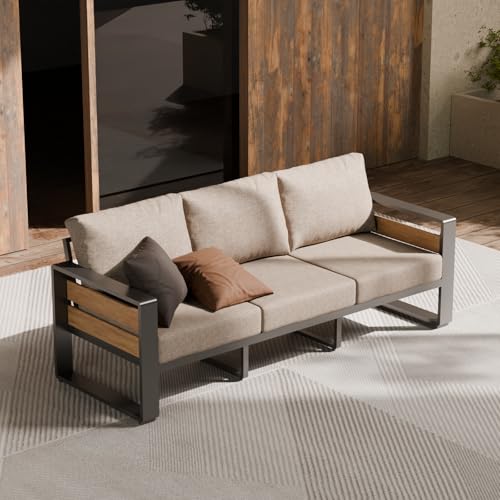 Image of ZANDOR Aluminum Outdoor Patio Furniture-3-Seat with Table,Dark Gray | Rustproof,High weight capacity,Water-repellent,Washable Cover,All-Weather Resistant,Easy clean,for Poolside Backyard Deck