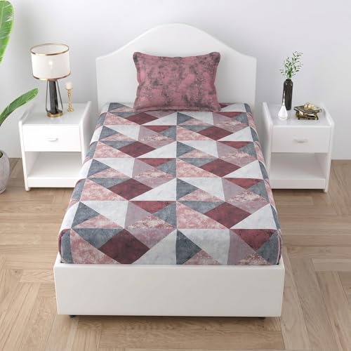 Image of Mafatlal 186 TC Autumn Delight Graceful Pure Cotton Single Flatsheet (60 x 90 Inch) | Breathable Summer Comfort | Wrinkle-Free Floral Bedsheet with 1 Pillow Cover, Byzantium Violet