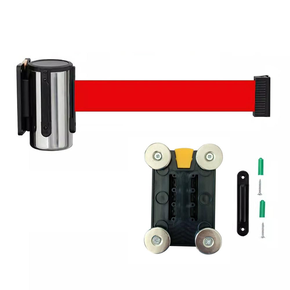 cinta de señalización, Barrera de pared retráctil 2/3/5M, montaje en cinturón rojo, Control multitudes, conmutación multidireccional(5M/16.4FT)