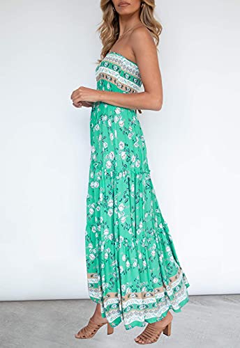 Image of ZESICA Women's Summer Boho Strapless Maxi Dress 2026 Casual Off Shoulder Smocked Flowy A Line Beach Holiday Long Dresses