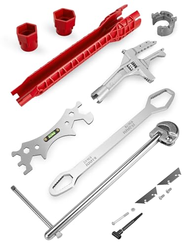 6 Pcs Multifunctional Sink Wrench & Basin Wrench Set, Plumbing Tools for Faucet Installation, Basin Repair and Under Sink Tight Spaces, Spanner Wrench and Faucet Wrench Tool Kit for Kitchen & Bathroom
