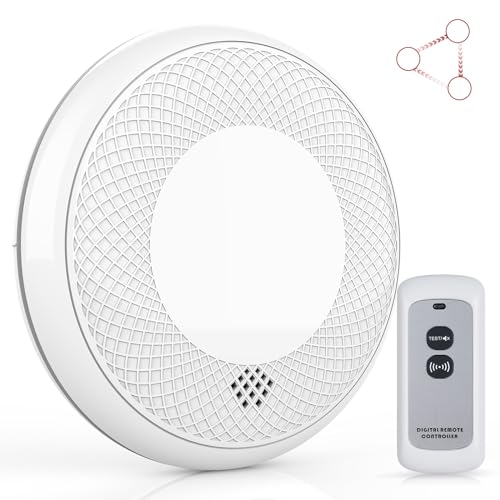 RUNIDUR Combinación Detector de Humo y CO Inalámbrico, Detector de Monóxido de Carbono en Red, Sensor Preciso con Batería de 10 Años, Botón de Prueba y Alarma Ruidosa de 85 dB, 1 Pieza