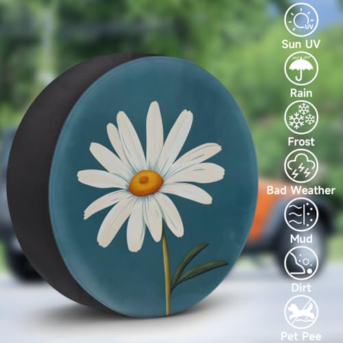 Image of Spare Tire Cover for RV Trailer, Flower Daisy Tire Covers Universal Fit for Travel Trailer Camper Jeep RV SUV Truck Waterproof Wheel Cover (16 inch for Diameter 29 inch - 31 inch)