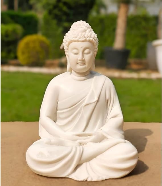 Image of Meditation Buddha White Premium Rare Handcrafted Polymarble Meditation /Dhyan White Buddha Statue Lord Figurine /Idol, Medium-(5.5 inch)
