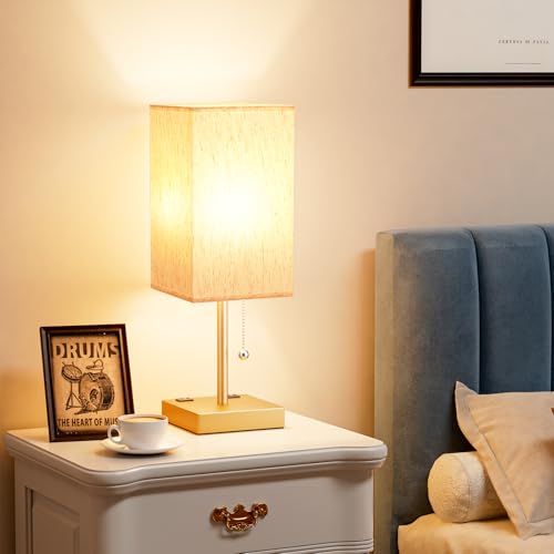 Image of Gold Bedside Lamp for Bedroom - 3 Color Temperatures, USB A+C, 2 AC Outlets