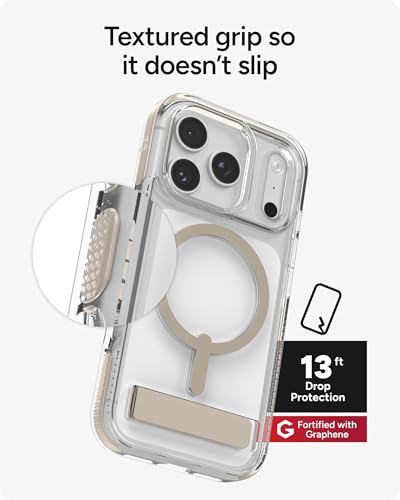 Image of ZAGG Santa Cruz Snap Case with Kickstand for iPhone 17 Pro - Titanium, Drop Protection (13ft /4m), MagSafe Charging Compatible, ClearGuard Anti-Yellowing Technology, Scratch Resistant Phone Case