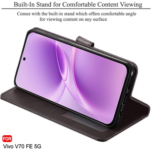 Image of TheGiftKart Flip Back Cover Case for Vivo V70 FE 5G | Dual-Color Leather Finish | Inbuilt Stand & Pockets | Wallet Style Flip Back Case Cover for Vivo V70 FE 5G (Faux Leather, Coffee & Brown)