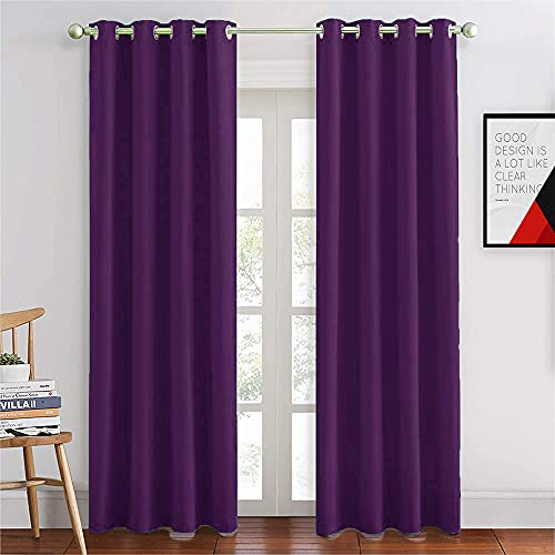 Image of JUPON Energy Saving Blackout Silk Curtains for Bedroom with 3 Layers Weaving Technology, (W 54 inch X 108 inch L - Purple)
