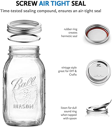 Regular Mouth Mason Jars 32 Oz [6 Pack] With Mason Jar Lids And Bands, Mason Jars 32 Oz - For Canning, Fermenting, Pickling, Jar Decor - Microwave/Freeze/Dishwasher Safe + Sewanta Jar Opener #TOP3