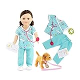 Emily Rose 18 Inch Doll Clothes 10-PC Doctor Vet Nurse Scrubs & Accessories 18' Doll Gift Playset, Including Stethoscope, Puppy, Collar and Leash - Fits American Girl Dolls - USA Brand