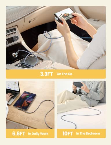 Image of AINOPE USB C Cable to USB C 60W 3-Pack 3.3FT+6.6FT+10FT Nylon Braided Type C Charger Fast Charging Right Angle USBC to USBC Cable Charger Cord for iPhone 16 Pro Max 15 Samsung S25 Ultra S24 iPad Pro