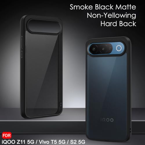 Image of TheGiftKart Hybrid Shockproof Back Cover Case for iQOO Z11 5G / Vivo T5 5G / S2 5G | Camera Protection Module | Hard Back Cover Case (PC & TPU, Translucent Smoke Matte Back, Black Sides)