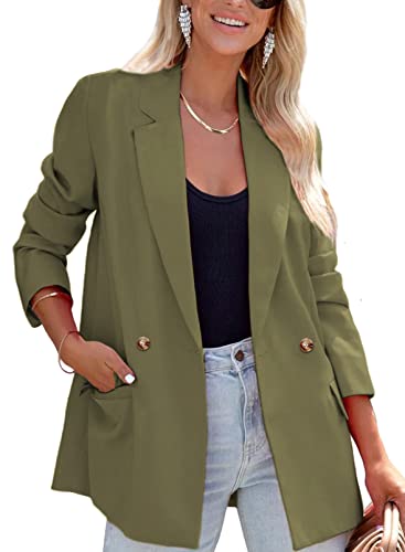 ARTFREE Womens Casual Blazer Button Lapel Long Sleeve Work Business Fashion Blazers Jackets Outfits with Pockets Army Green S