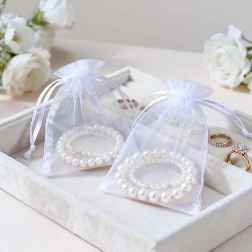 Image of joycraft 50Pcs Organza Bags, 2x3 inch Gift Favor Bags, White Wedding Favor Bags, Jewelry Pouches with Drawstring, Mesh Bags Drawstring for Jewelry, Festival, Makeup, Candy, Desserts