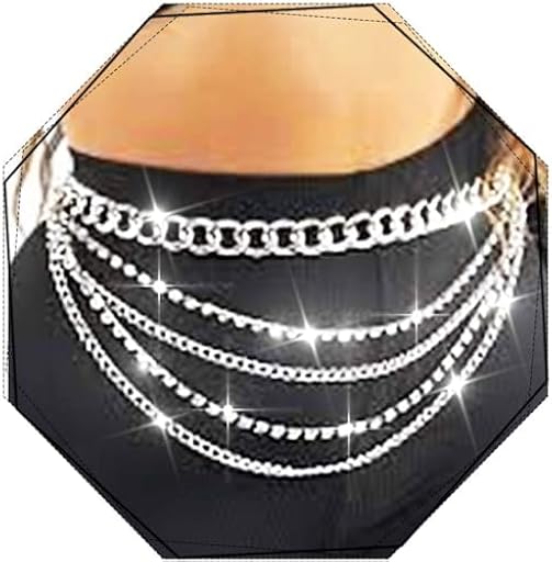 REETAN Rhinestone Waist Chain Belts Silver Layered Fashion Body Jewelry for Women