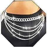 REETAN Waist Chain Belts Fashion Rhinestone Body Jewelry for Women (Silver)