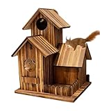 Eichhörnchen Futterhaus Wetterfest, Futterstation für Eichhörnchen & Chipmunks aus Naturholz, Mehrkammer-Design für Garten & Balkon, Eichhörnchenfutterstation mit klappbarem Dach, Vogelhaus-Stil